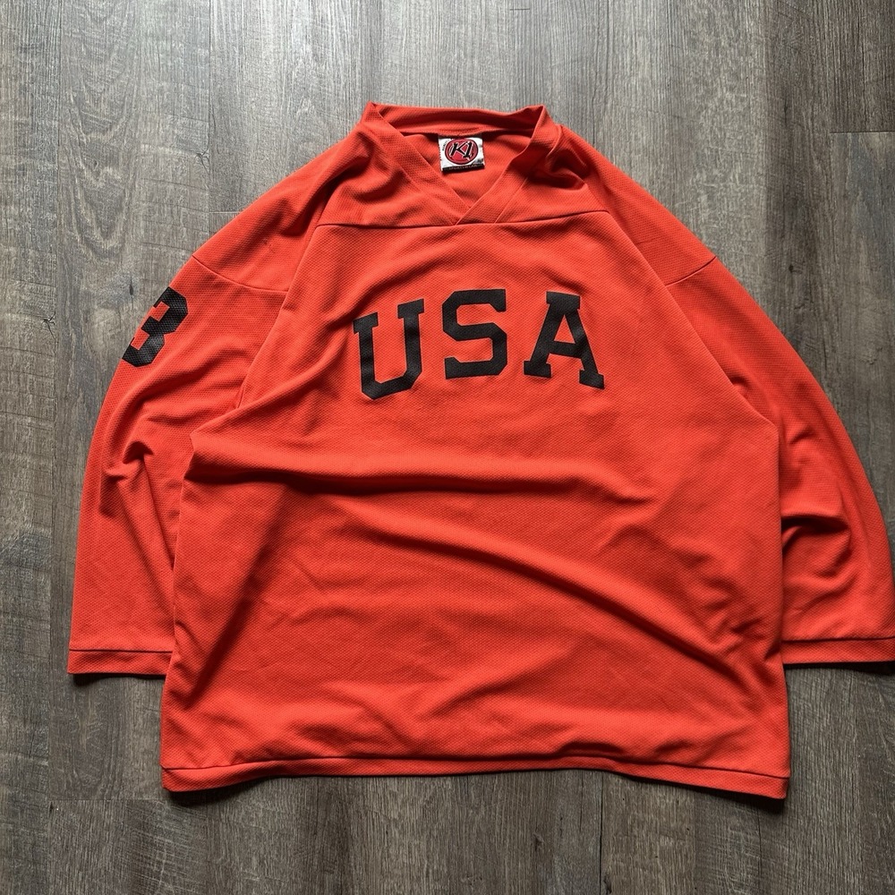 VINTAGE K1 Sportswear Mens Jersey Medium USA NATIONAL ICE Hockey Orange USA Red
